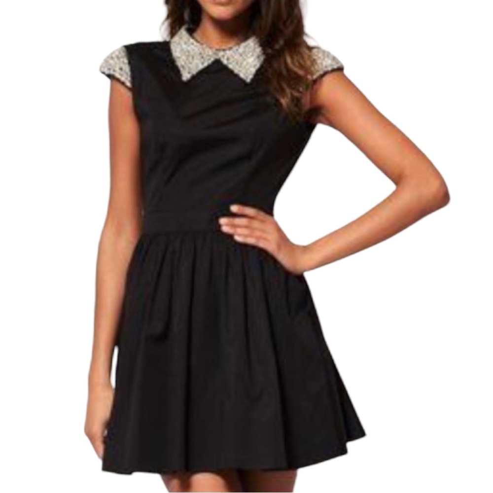 ASOS Sister Jane Peter Pan Studded Collar Black Skater Dress Size 4